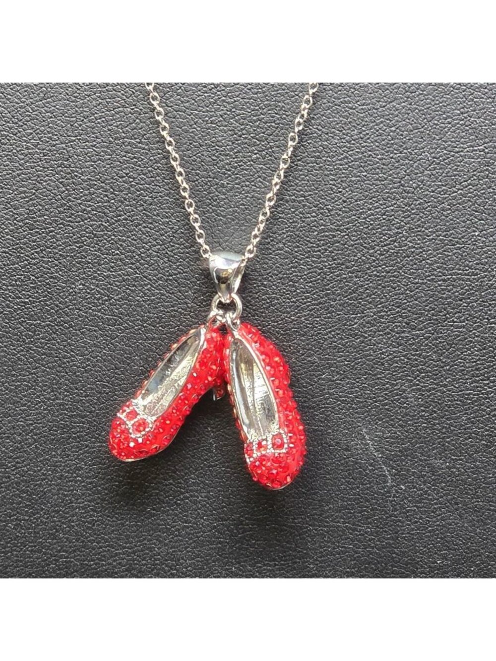 Sterling Silver Red Ruby Slippers Swarovski Crystals "Wizard Of Oz" 18" Necklace